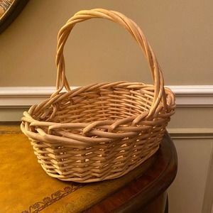 Oval Beige Tan Boho Wicker Basket with Handle